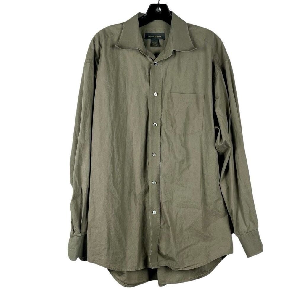 Banana Republic Long Sleeve 100% Cotton Green Button Down Dress Shirt Large
